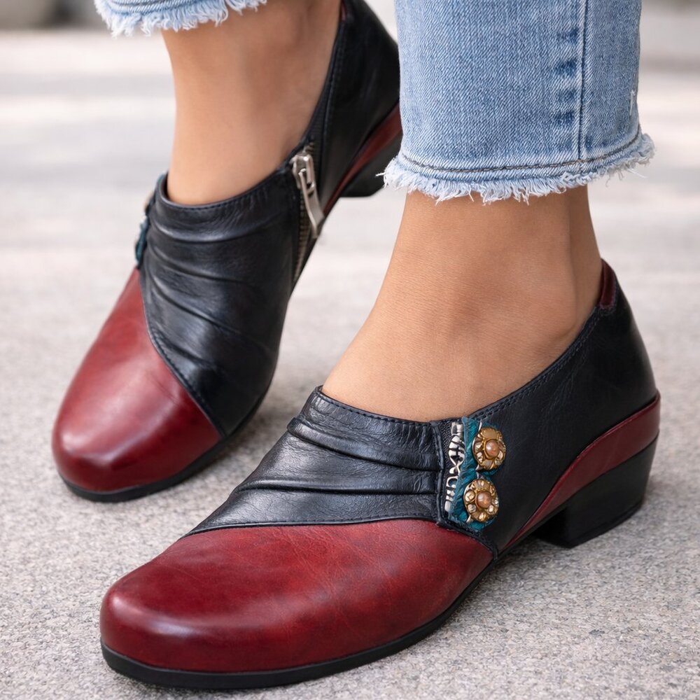 L’Artiste Leather Shoes Size 36 Red Black Zip Detail Artistic Comfort